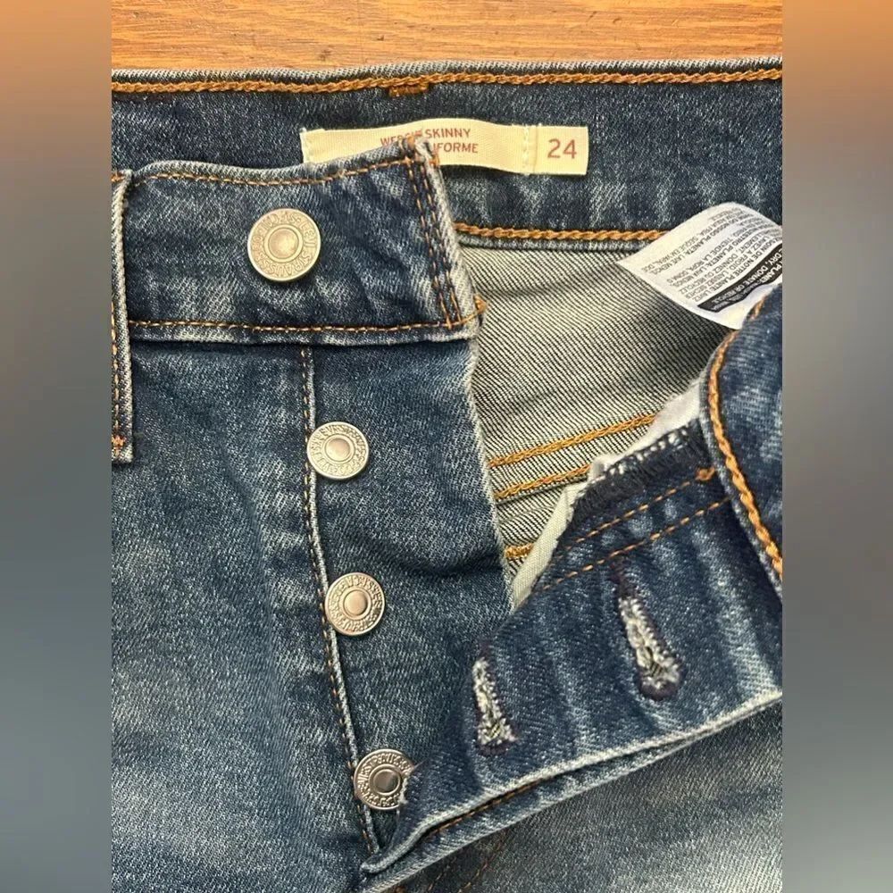 Levis Levi’s Wedgie Skinny Pacific Waves High Rise Button Fly Jeans Size 24 - Picture 3 of 9